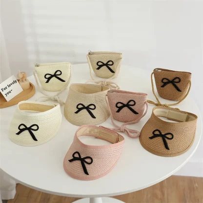 Bowknot Decor Sun Visor Straw Hat - Image 6