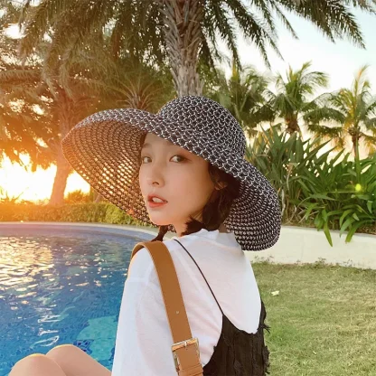 Plain Gray Large Brim Straw Hat