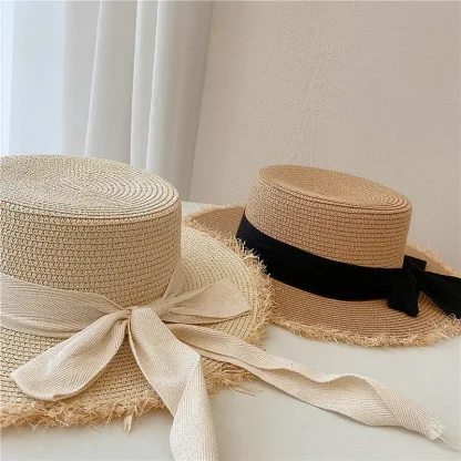 Chic Solid Band Boater Straw Hat - Image 3