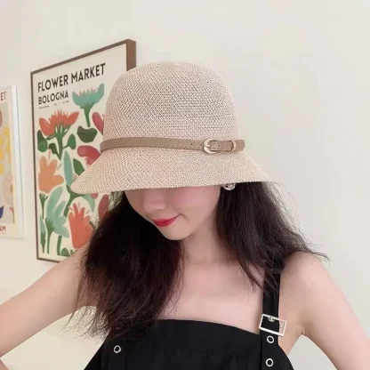 Buckle Band Bucket Straw Hat - Image 3