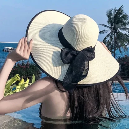 Large Elegant Brim Straw Hat - Image 2