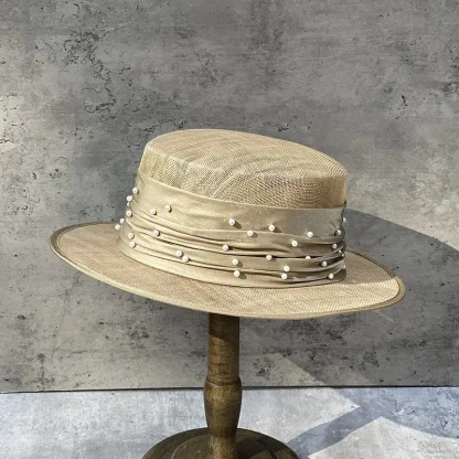 Beaded Elegant Band Straw Hats - Image 2
