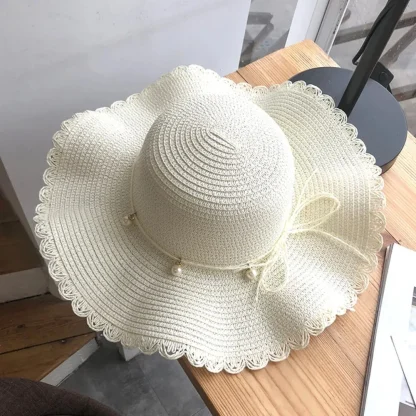 Scalloped Trim Floppy Straw Hats