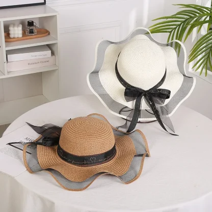 Mesh Floppy Brim Straw Hats - Image 6