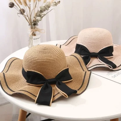 Floppy Bowknot Band Straw Hat - Image 4