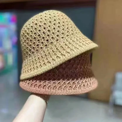 Breathable Solid Bucket Straw Hats - Image 3