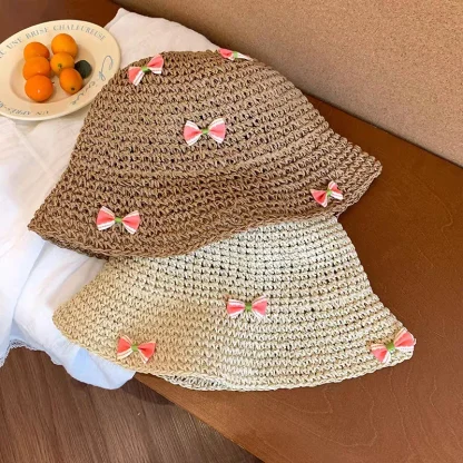 Bowknot Decor Bucket Straw Hats - Image 5