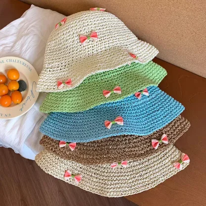 Bowknot Decor Bucket Straw Hats - Image 6