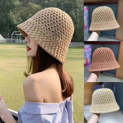 Breathable Solid Bucket Straw Hats - Image 4