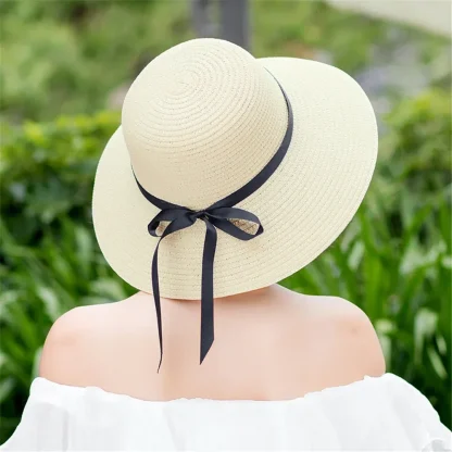 Solid Wide Brim Straw Hats - Image 4