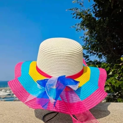 Colorful Floppy Brim Straw Hat - Image 3