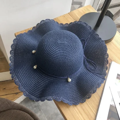 Scalloped Trim Floppy Straw Hats - Image 4