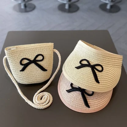 Bowknot Decor Sun Visor Straw Hat - Image 4