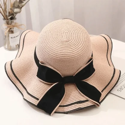 Floppy Bowknot Band Straw Hat - Image 3