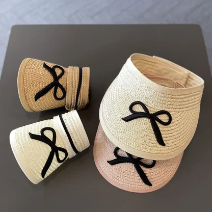 Bowknot Decor Sun Visor Straw Hat - Image 5