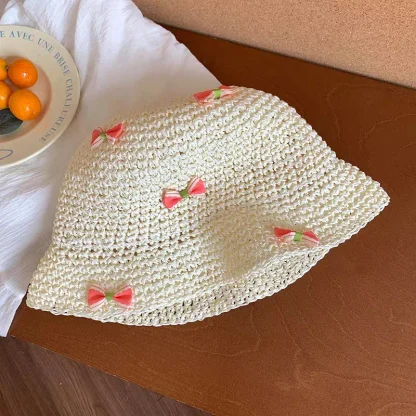 Bowknot Decor Bucket Straw Hats