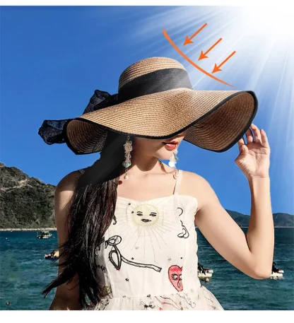 Large Elegant Brim Straw Hat - Image 5