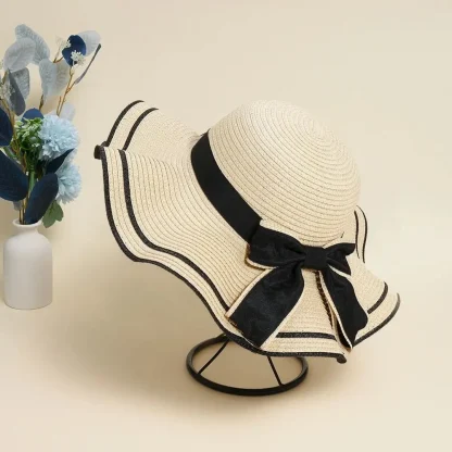 Floppy Bowknot Band Straw Hat - Image 2