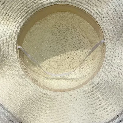 Floral Floppy Mesh Trim Straw Hat - Image 7