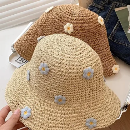 Cute Floral Bucket Straw Hat - Image 4