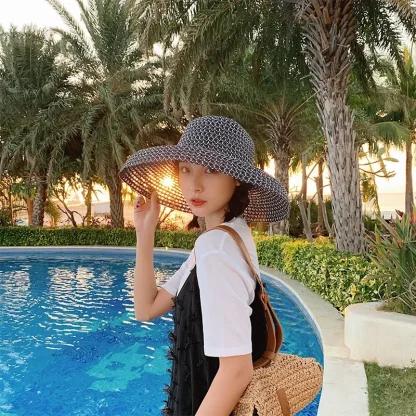 Plain Gray Large Brim Straw Hat - Image 3