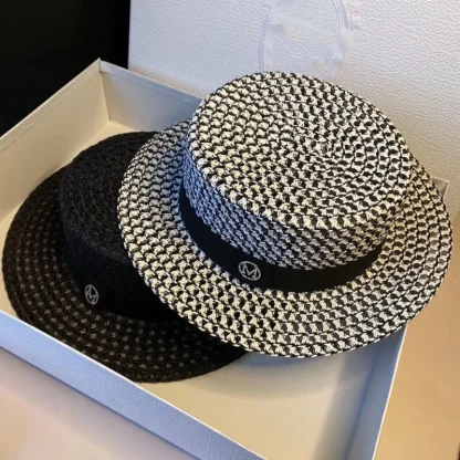 Elegant Two Tone Boater Straw Hat - Image 6