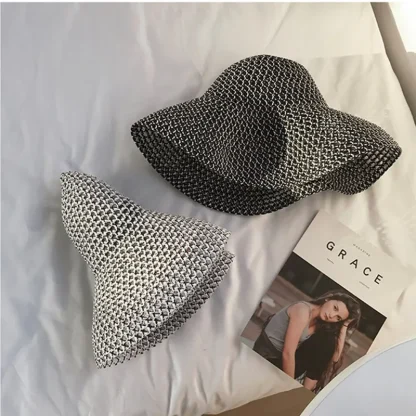 Plain Gray Large Brim Straw Hat - Image 6