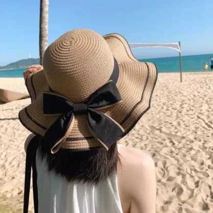 Floppy Bowknot Band Straw Hat - Image 6