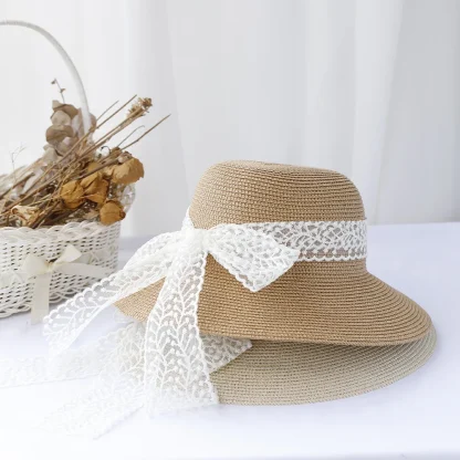 Lace Bowknot Band Straw Hat - Image 4