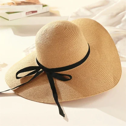 Solid Wide Brim Straw Hats - Image 5