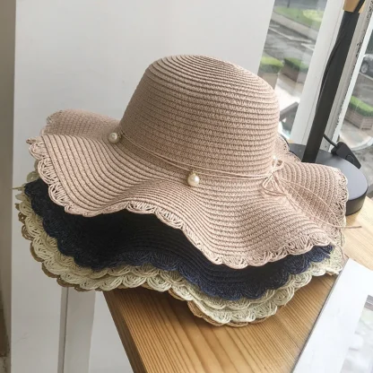 Scalloped Trim Floppy Straw Hats - Image 5