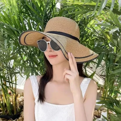 Portable Wide Brim Straw Hat - Image 2