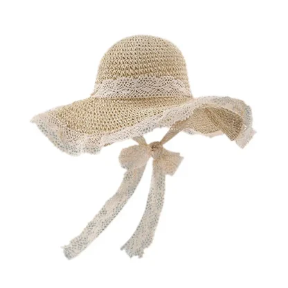 Chic Floppy Lace Trim Straw Hat - Image 2