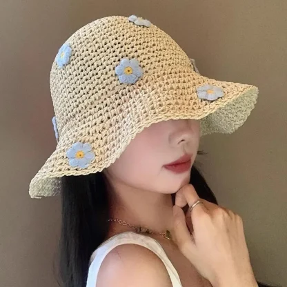 Cute Floral Bucket Straw Hat