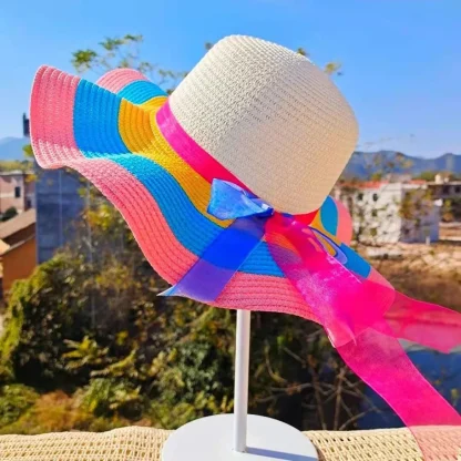 Colorful Floppy Brim Straw Hat - Image 2