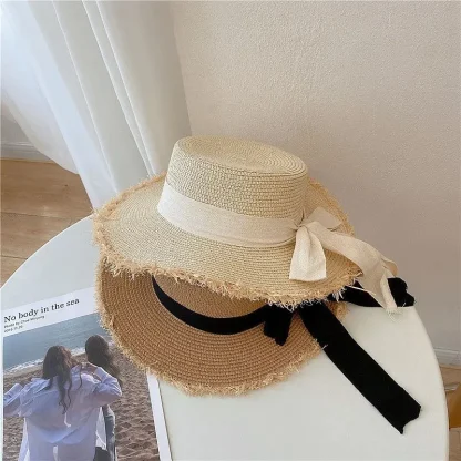 Chic Solid Band Boater Straw Hat - Image 5