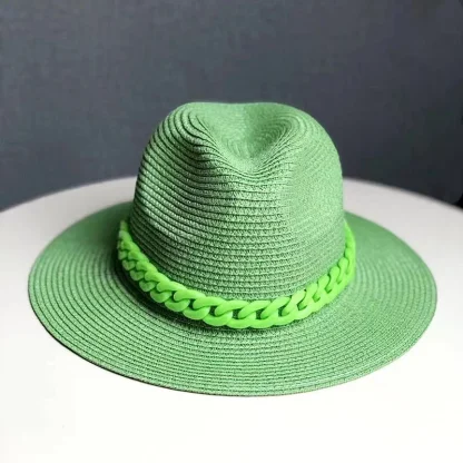 Solid Color Chain Band Straw Hat - Image 3
