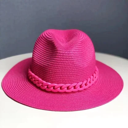 Solid Color Chain Band Straw Hat - Image 4