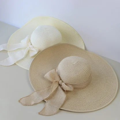 Wide Brim Bowknot Straw Hat - Image 4