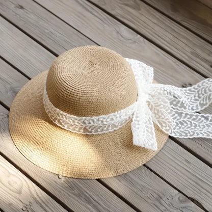 Lace Bowknot Band Straw Hat - Image 2