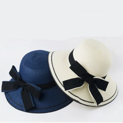 Casual Bowknot Band Straw Hats - Image 5