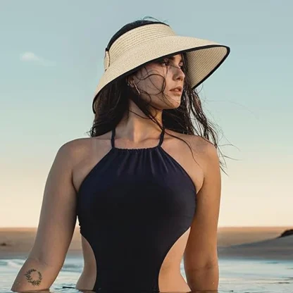 Foldable Sun Visor Straw Hat - Image 2