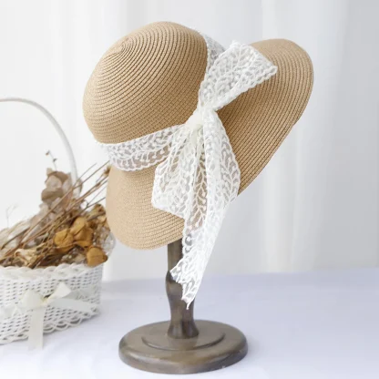 Lace Bowknot Band Straw Hat - Image 3