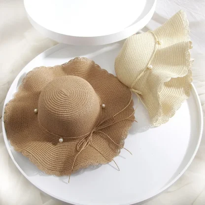 Scalloped Trim Floppy Straw Hats - Image 3
