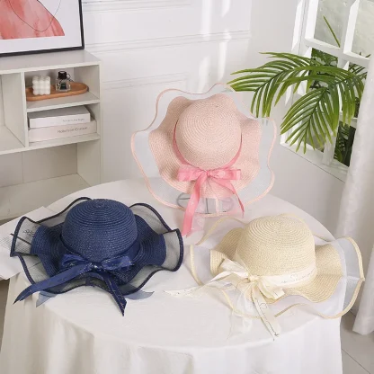 Mesh Floppy Brim Straw Hats - Image 7