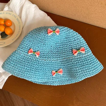 Bowknot Decor Bucket Straw Hats - Image 2