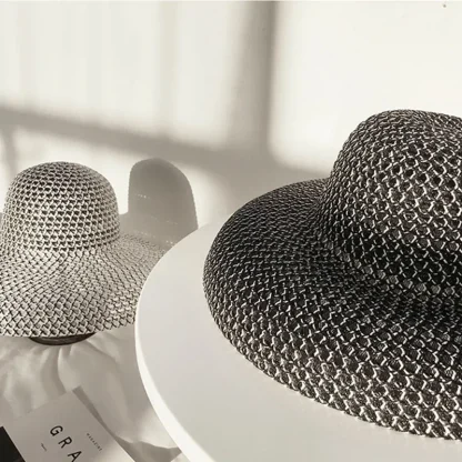 Plain Gray Large Brim Straw Hat - Image 7
