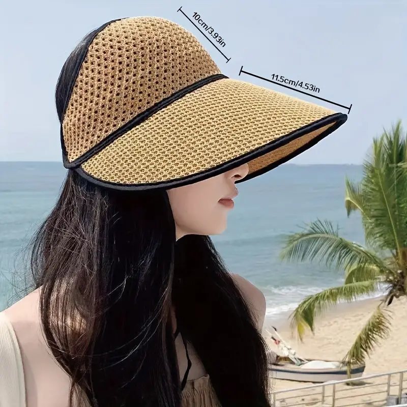 womens summer foldable sun hat wide brim straw visors with tassel decoration breathable outdoor protection fashionable beachwear accessory 4